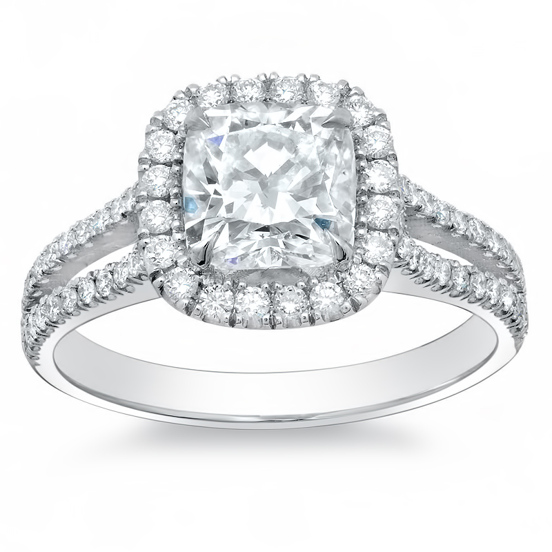 Full Halo Diamond Solitaire Engagement Ring for Women in Platinum JL P