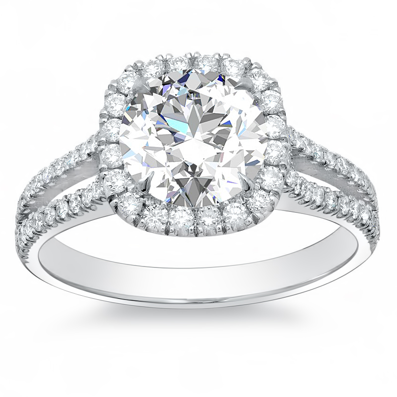 1.7 Ct. Round Cut Natural Diamond Halo Split Shank Diamond Engagement Ring  (GIA Certified) | Diamond Mansion
