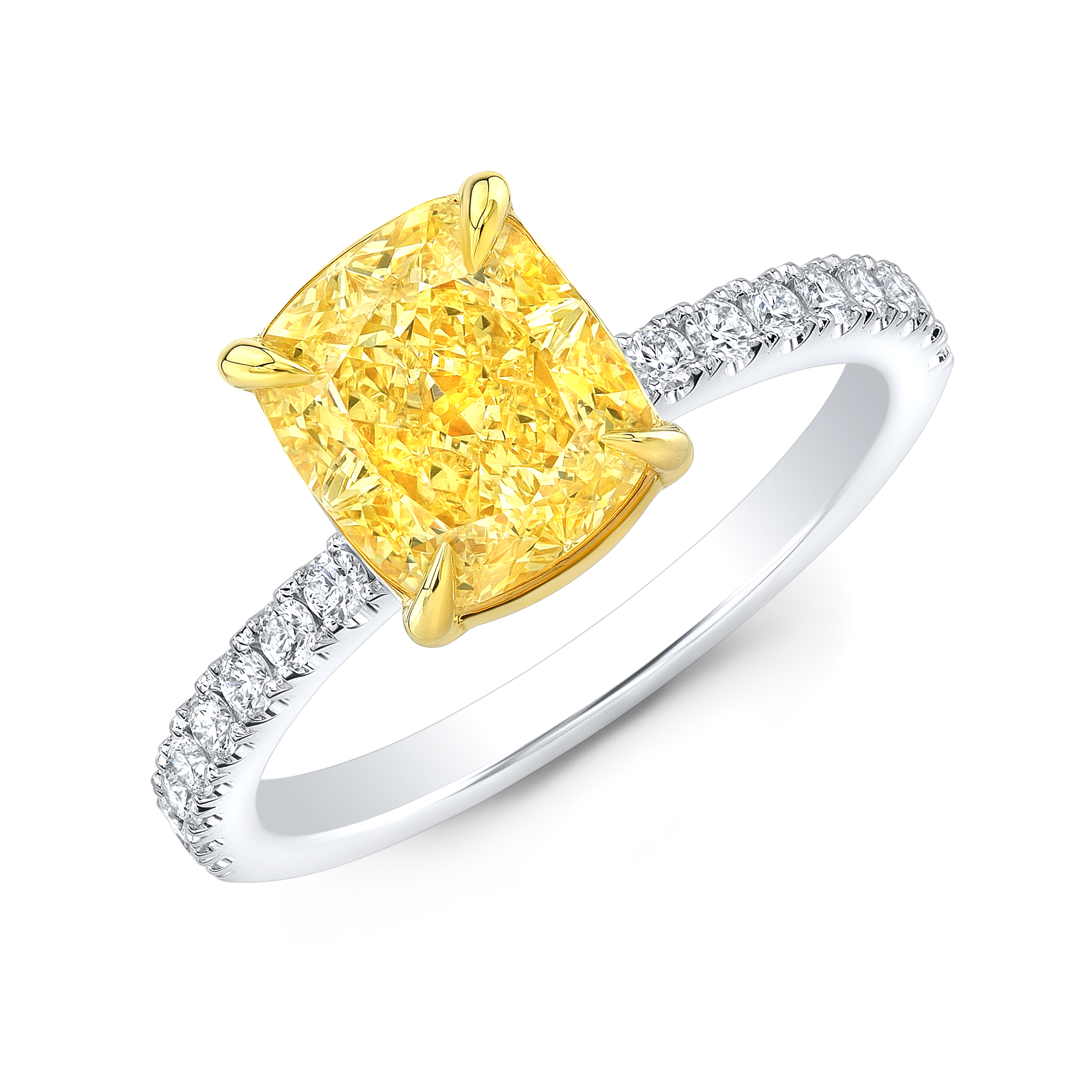 1.6 Ct. Cushion Cut Yellow Diamond U-Pave Diamond Engagement Ring (GIA Certified PAV-1059