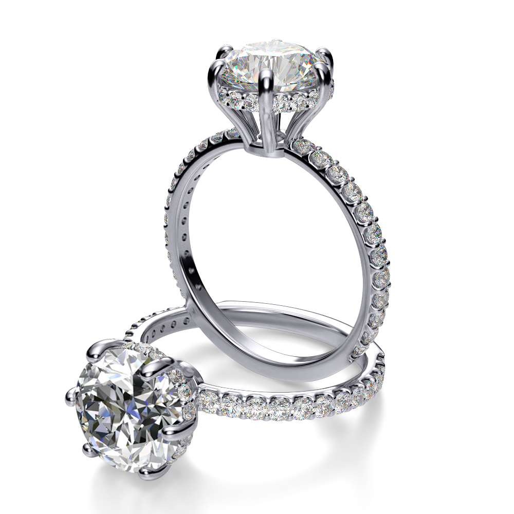 1.6 Ct. Round Cut Natural Diamond Under Halo Pave Diamond Engagement Ring GIA Certified Diamond Mansion