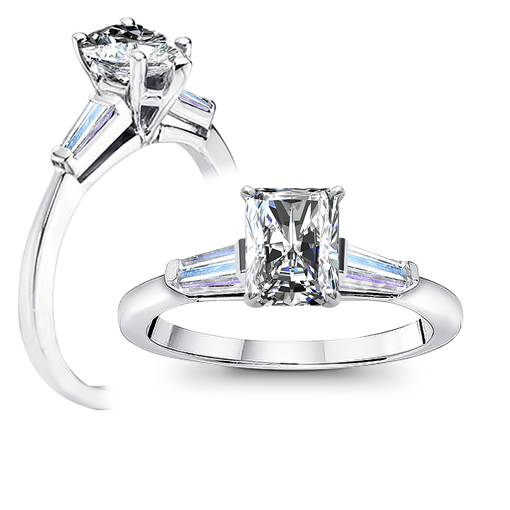 1.4 Ct. Radiant Cut Natural Diamond Baguettes Sides Diamond Engagement Ring GIA Certified Diamond Mansion