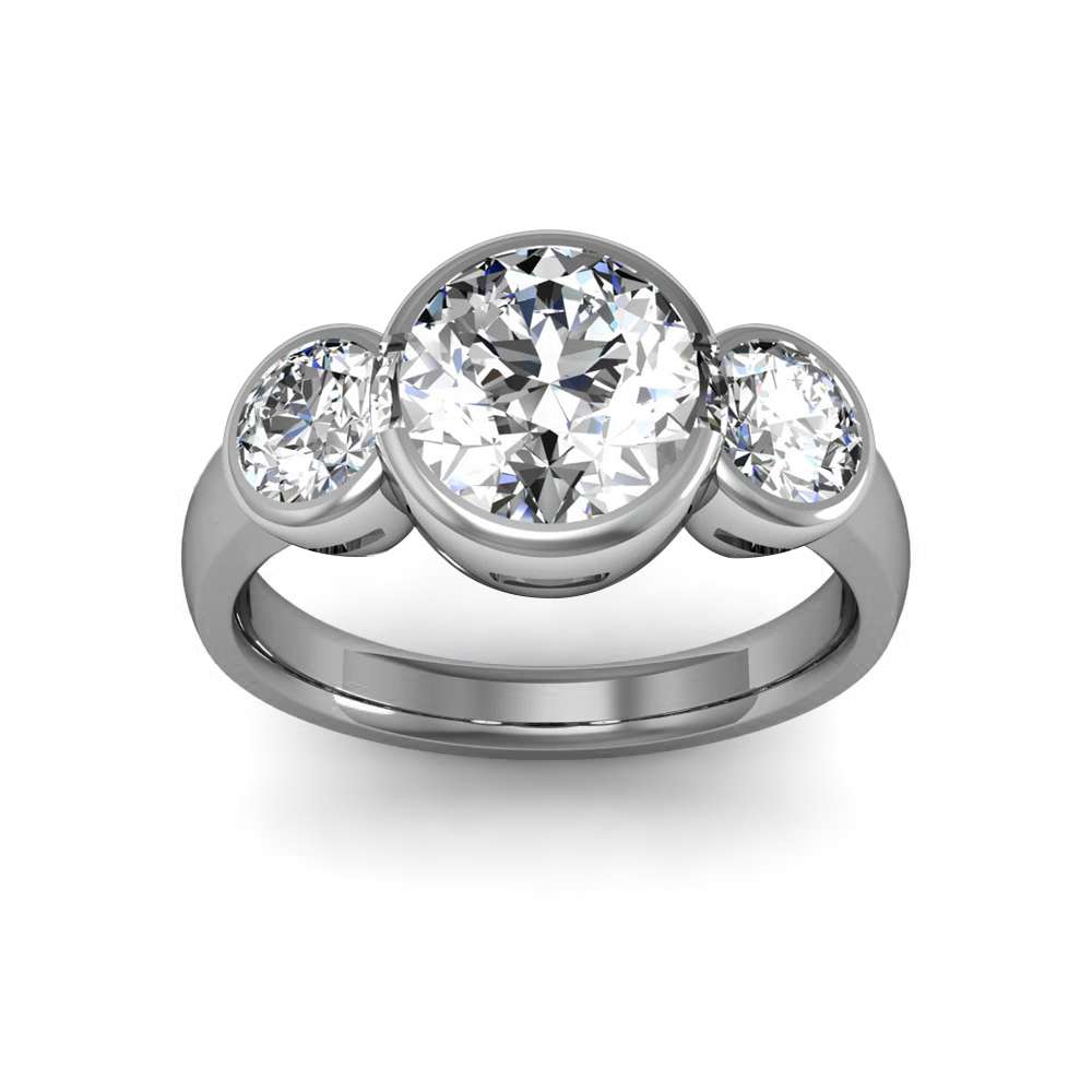 Round Bezel Set Moissanite & Diamond Halo Cathedral Engagement Ring