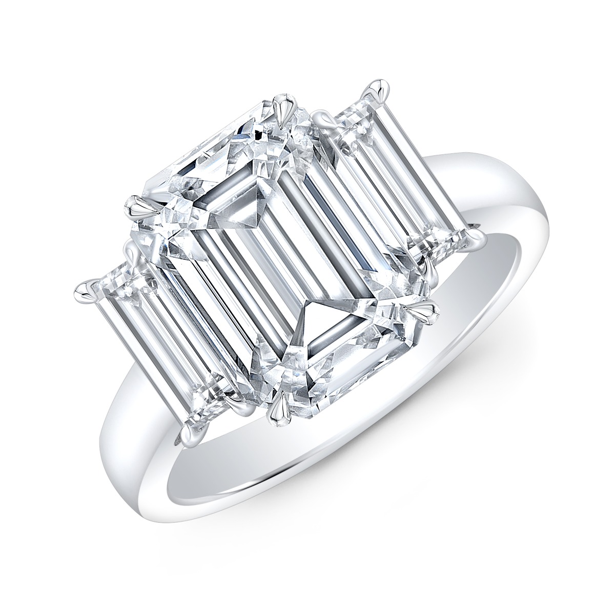 Natural Three Stone Baguette Diamond Engagement Ring