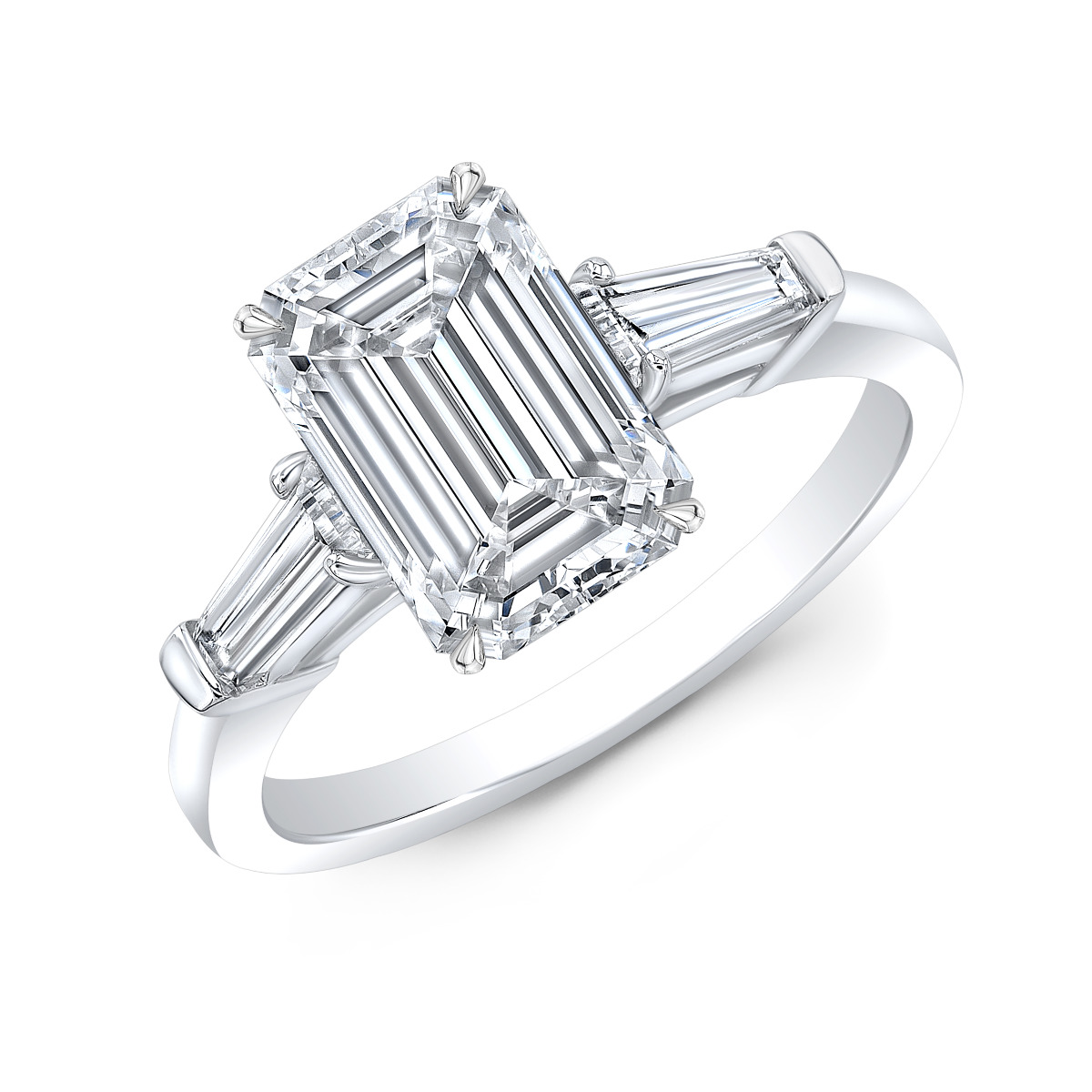 Baguettes Sides Diamond Engagement Ring