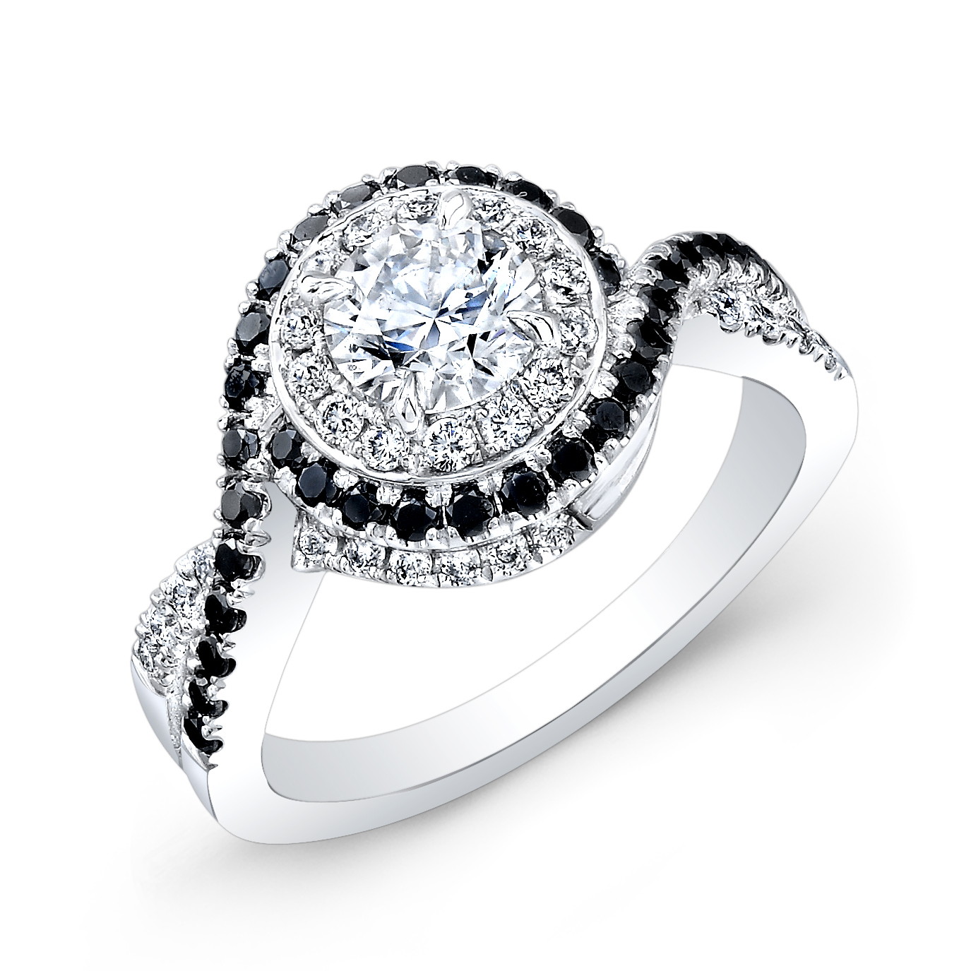 Halo Swirl Pave Natural Black Diamond Engagement Ring