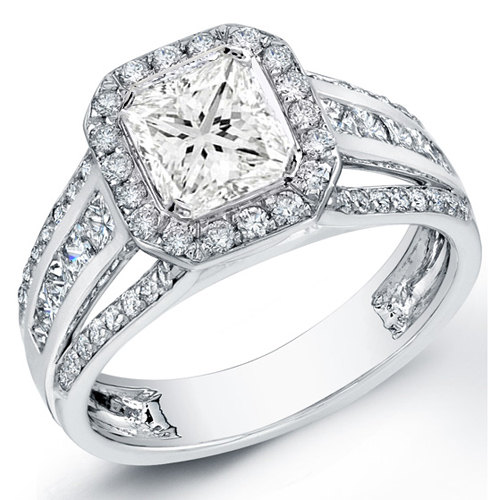 Natural Channel Pave Diamond Split Shank Engagement Ring