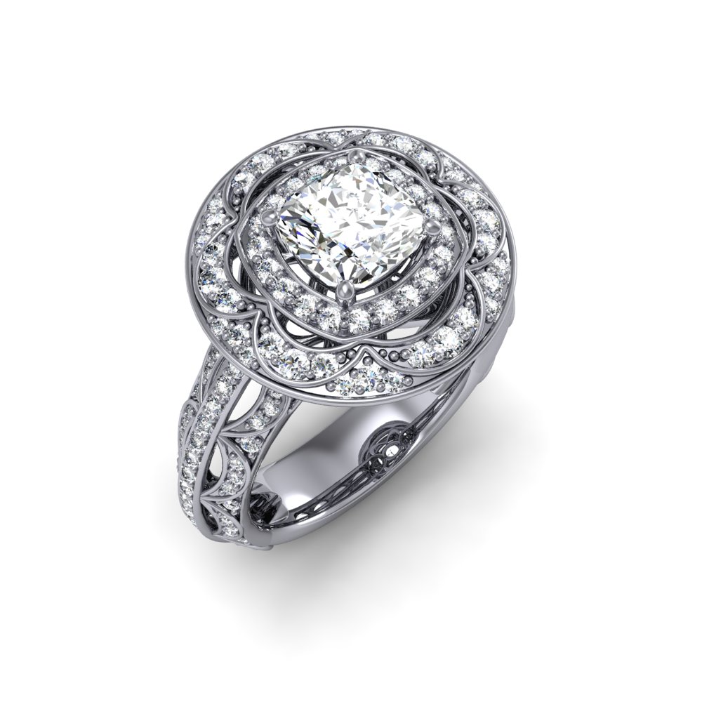Halo Decorative Cluster Pave Diamond Engagement Ring