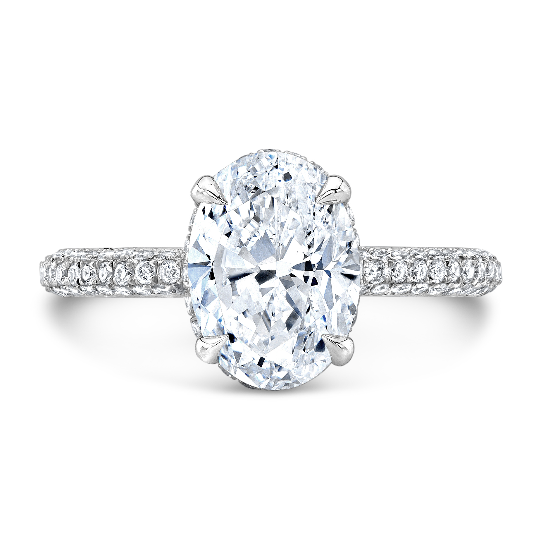 Natural Under Halo 3 Row Micro Pave Setting Diamond Engagement Ring