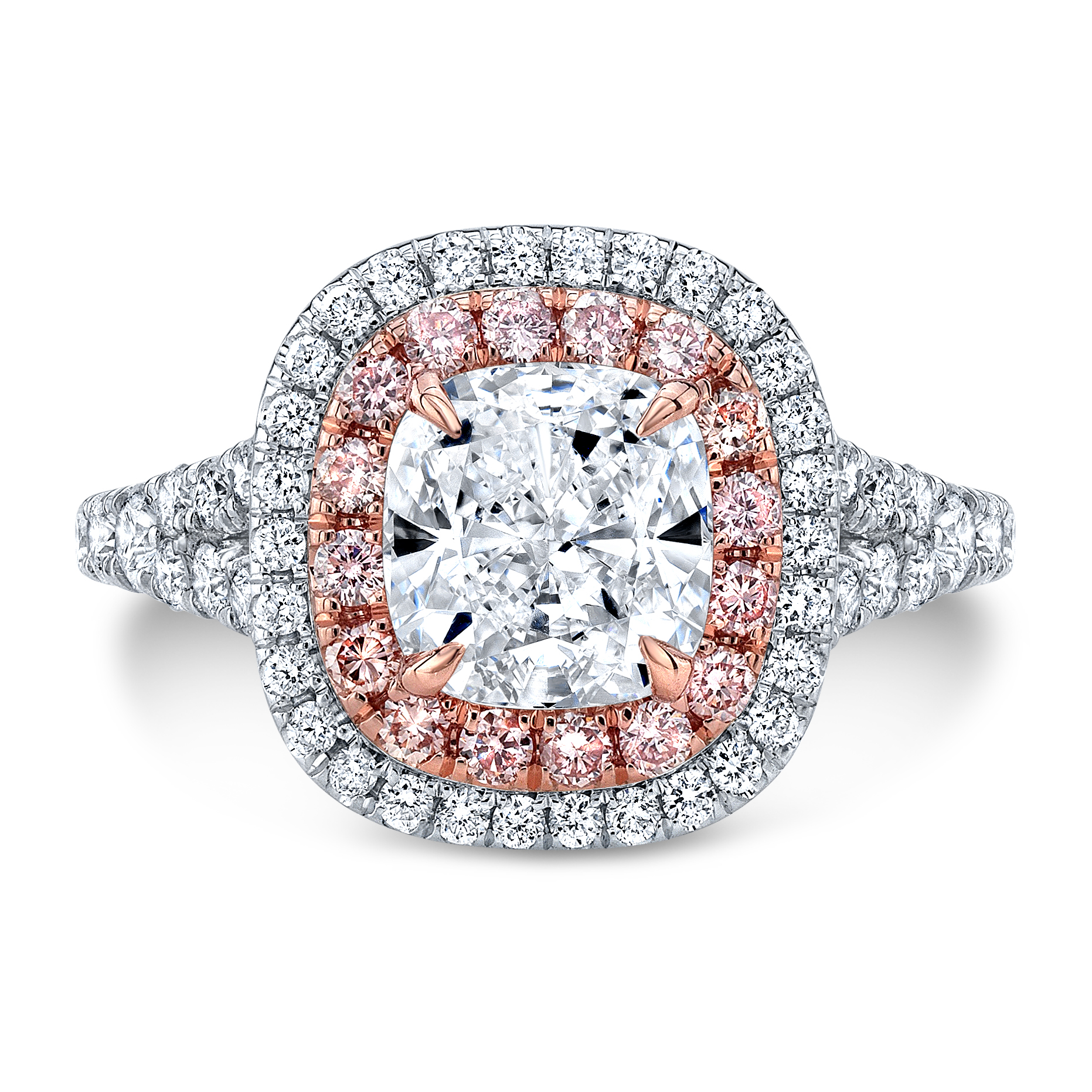 Double Halo Split Shank with Pink Diamonds Engagement Ring Le Rêve Pink Halov in platinum 