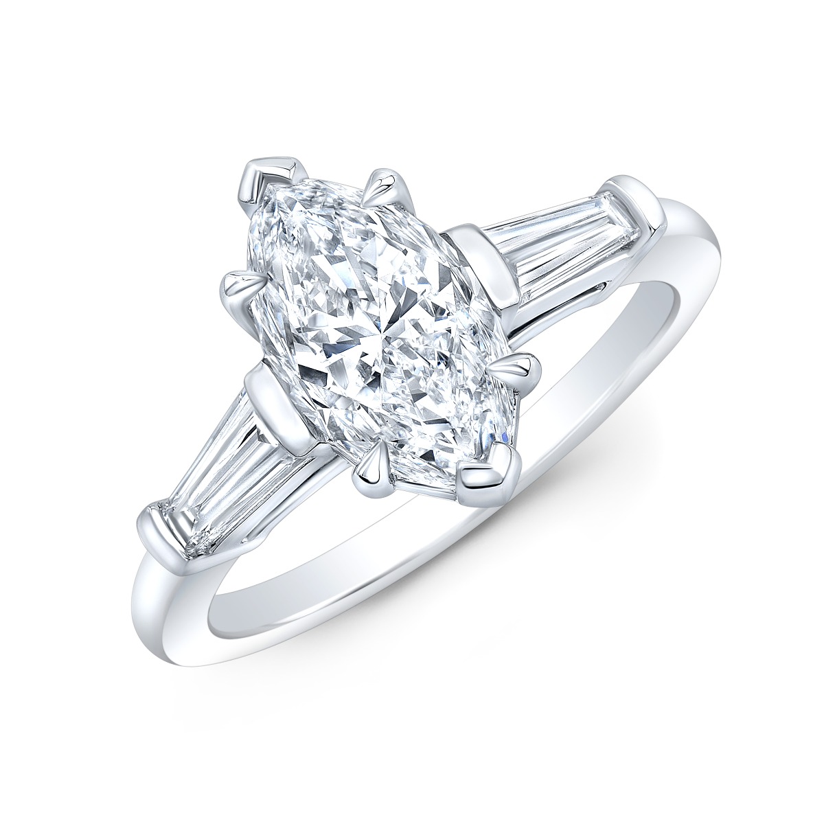 Baguettes Sides Diamond Engagement Ring