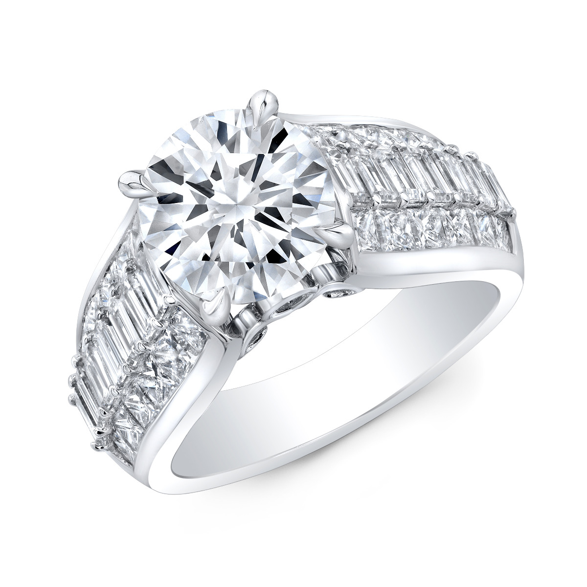 This Beautiful Baguette & Princess Pave Diamond Engagement Ring is made of 100% natural earth mined diamonds that goes halfway around.