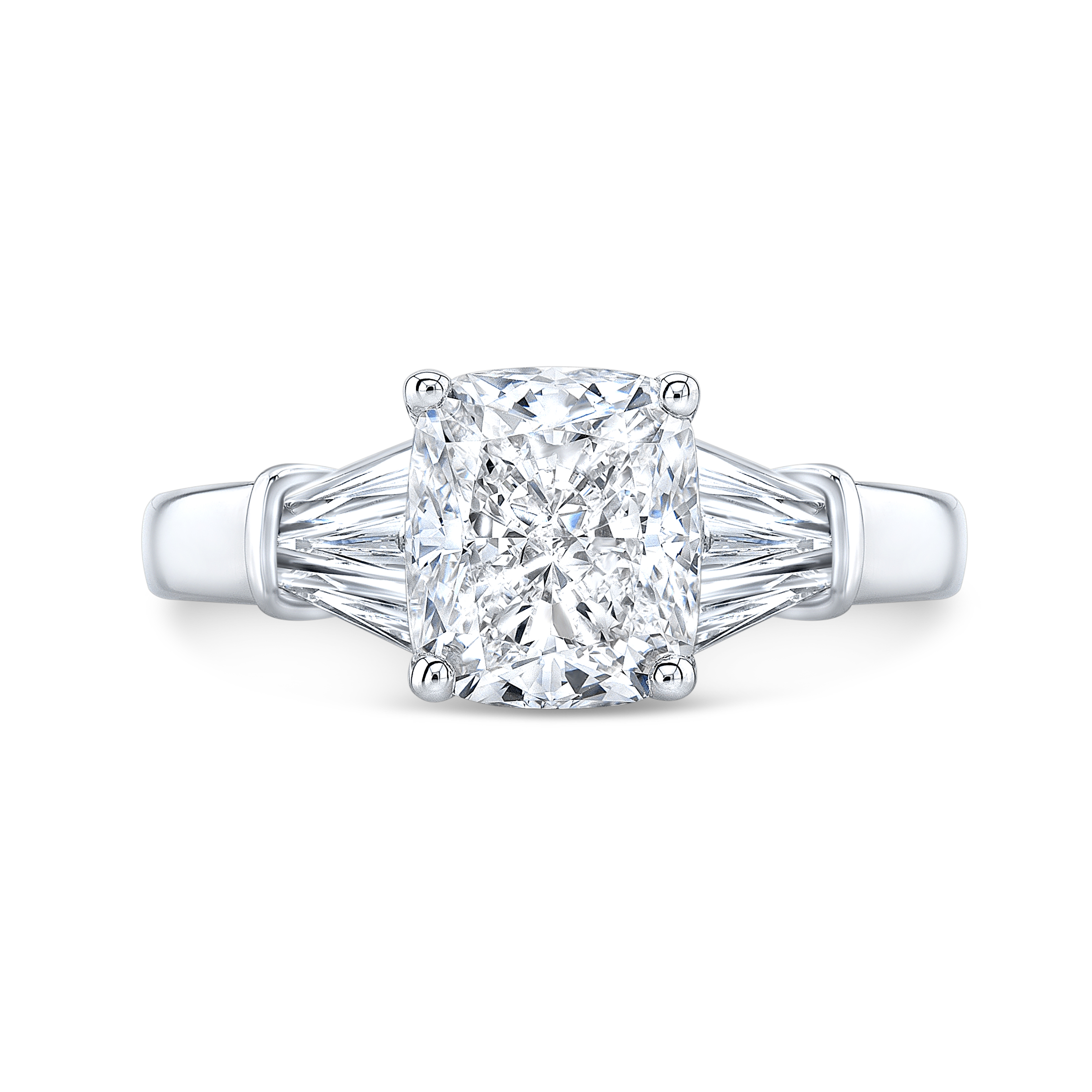 Cushion & Custom Baguettes Diamond Engagement Ring 