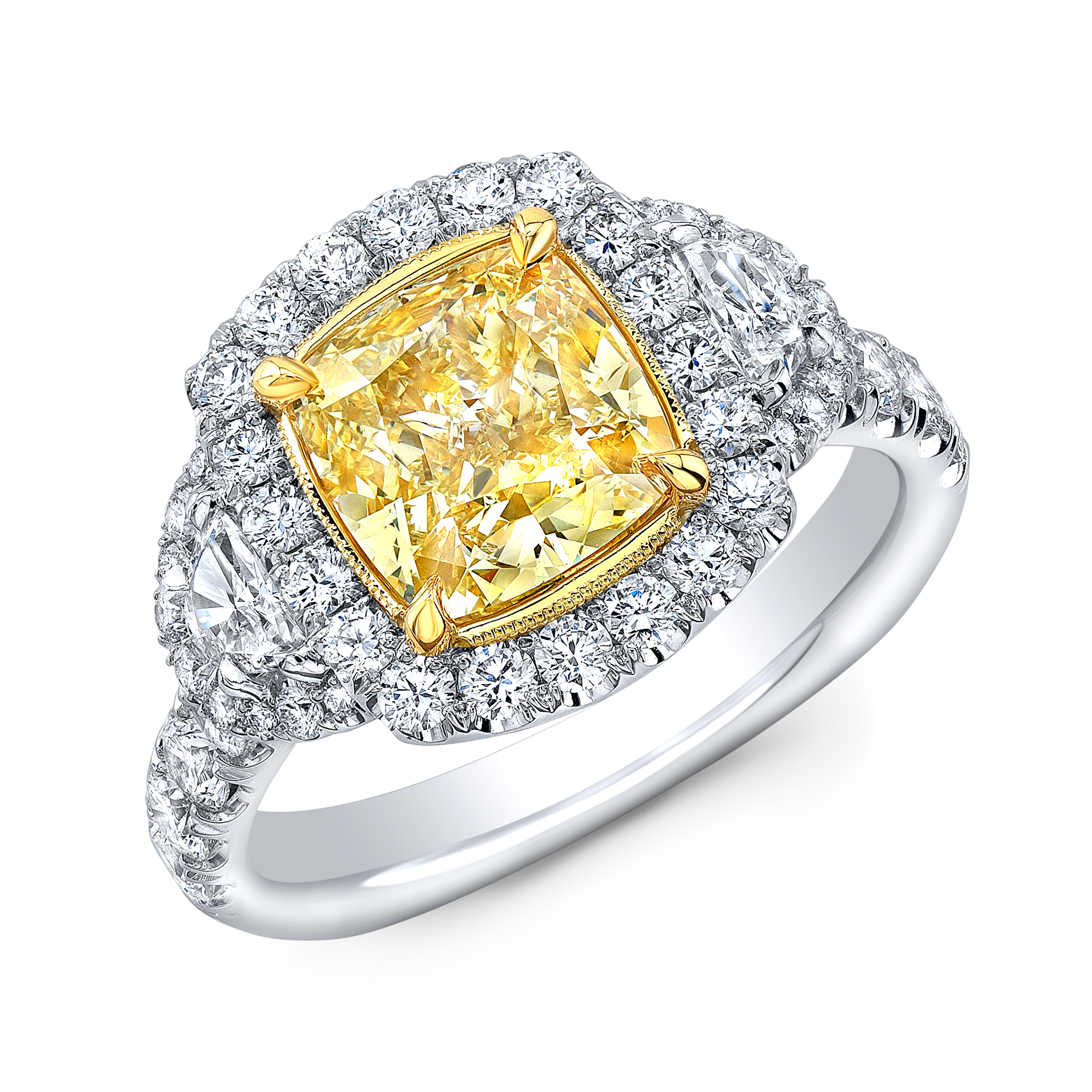Yellow diamond cushion cut engagement rings Clearance