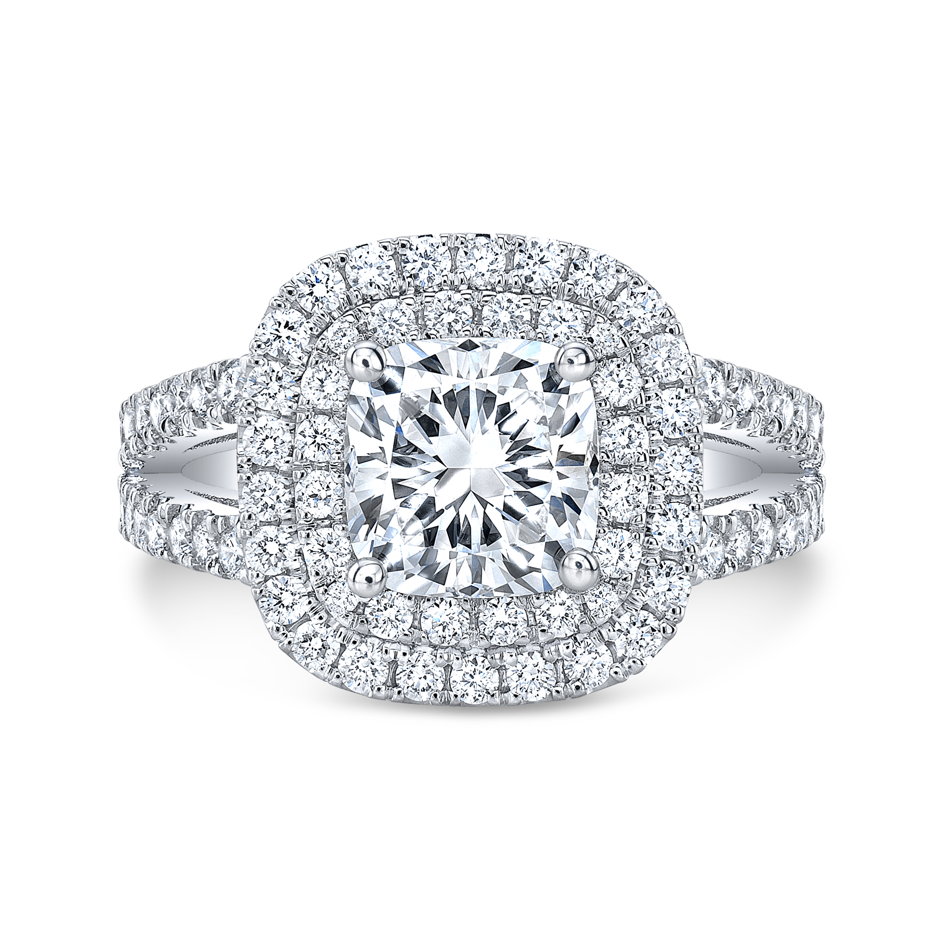 1.9ct. Cushion cut Natural Diamond Double Halo Pave Split Shank Engagement  Ring (GIA Certified)