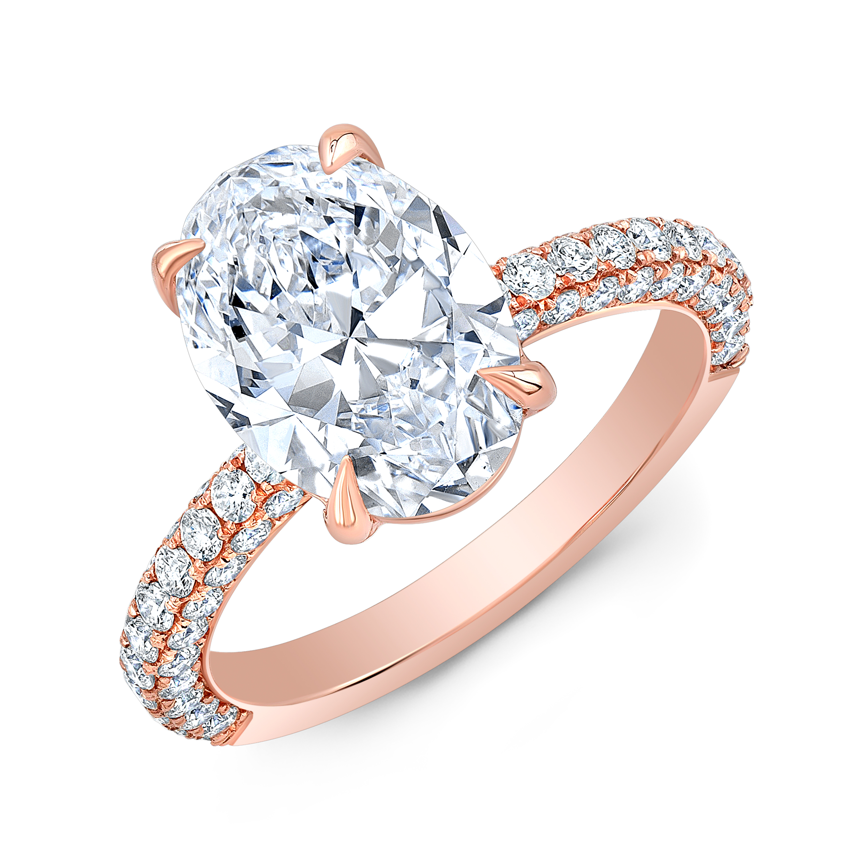 Natural 3 Row Micro Pave Diamond Engagement Ring in rose gold 