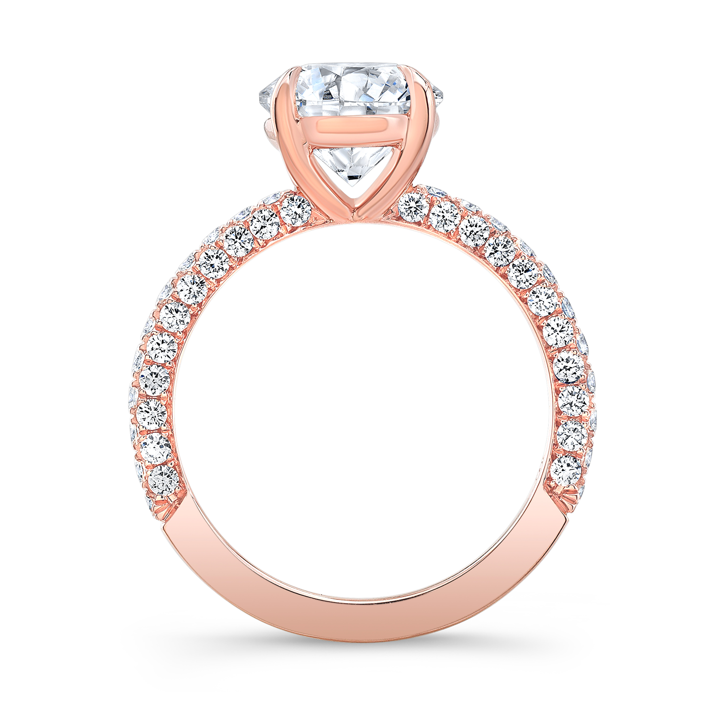 three Row Micro Pave Diamond Engagement Ring 