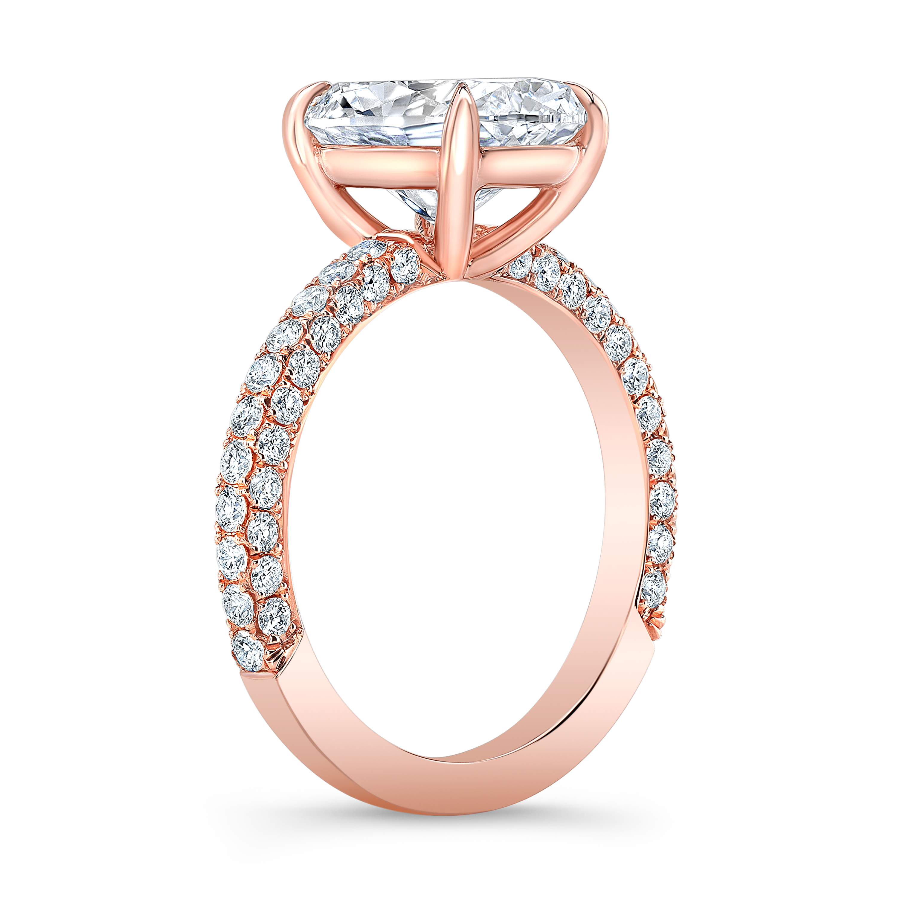 three Row Micro Pave Diamond centerstone Engagement Ring in rose gold 