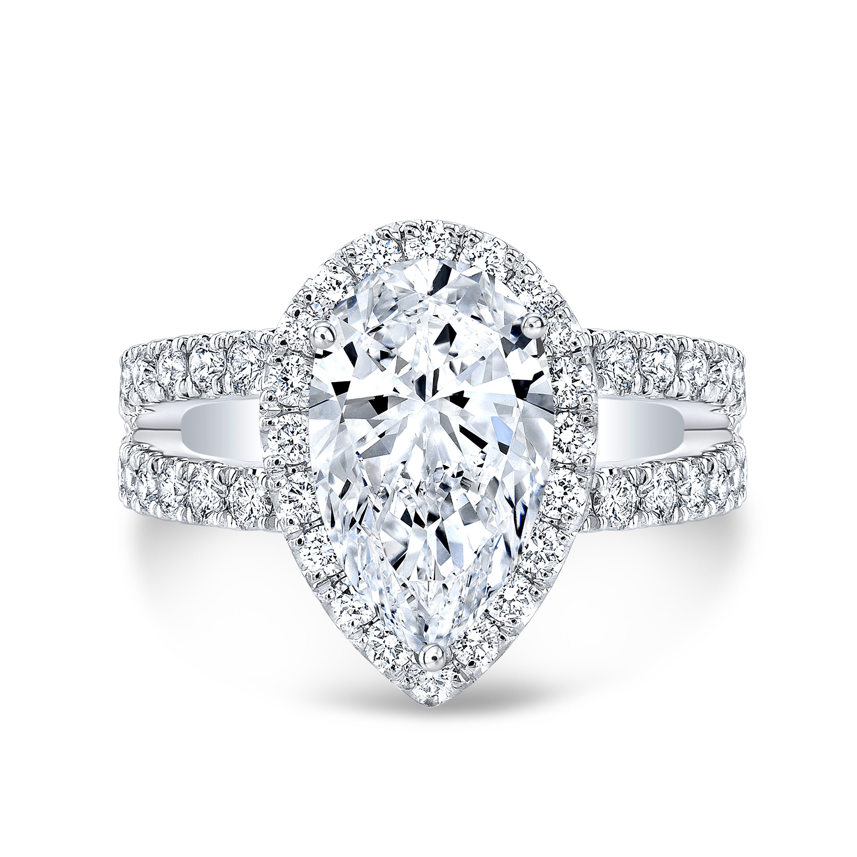 Pear Halo Split Shank Pave Diamond Engagement Ring