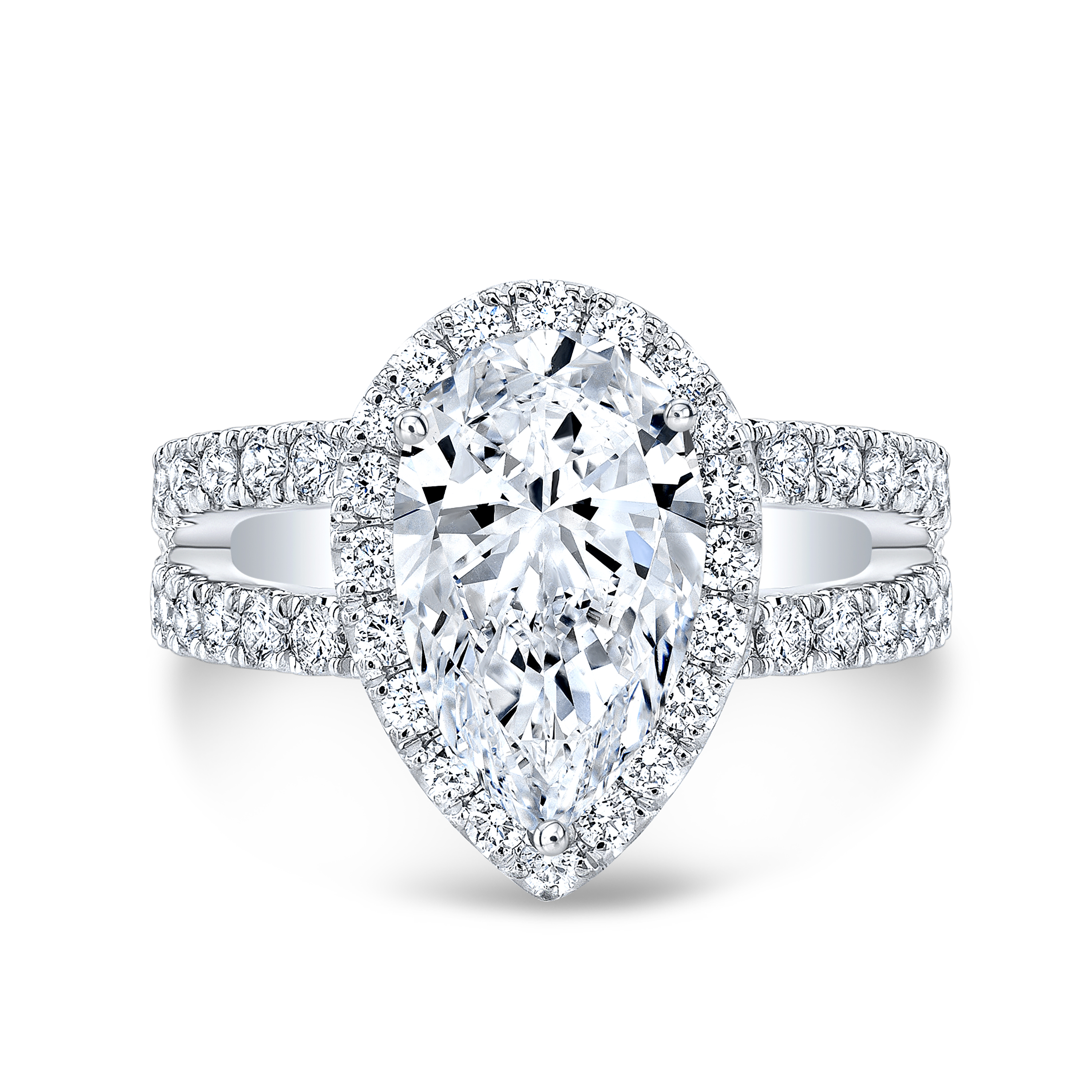 1.76ct. Pear cut Natural Diamond Pear Halo Split Shank Pave Diamond  Engagement Ring (GIA Certified)