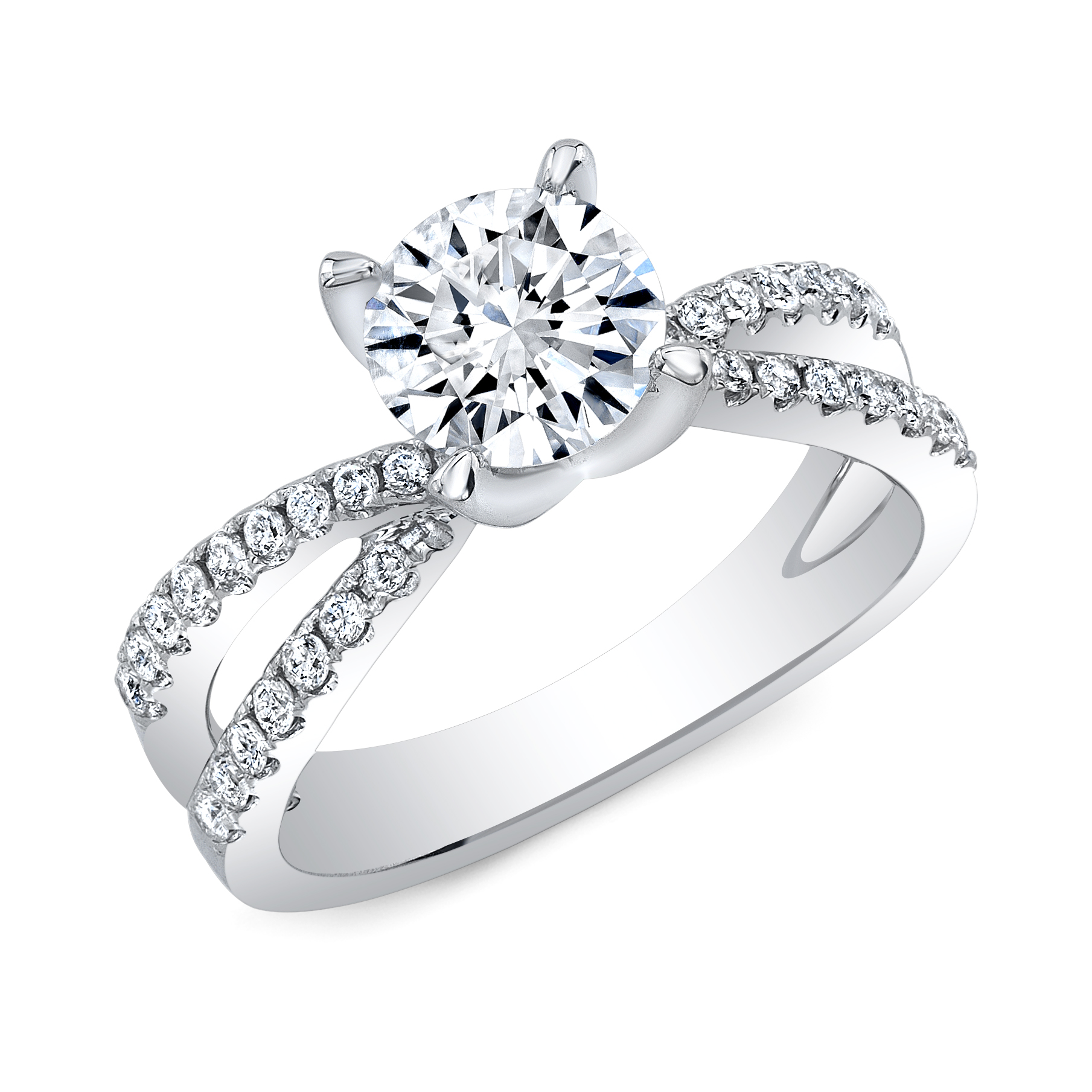 2 Row Pave Split Twisted Shank Diamond Engagement Ring