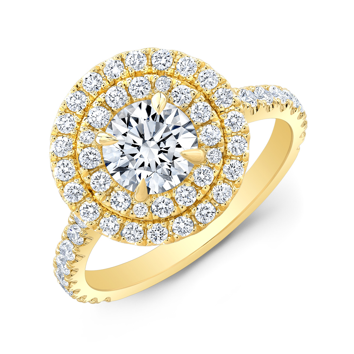 luxurious double Halo U-prong, pave natural diamonds engagement ring