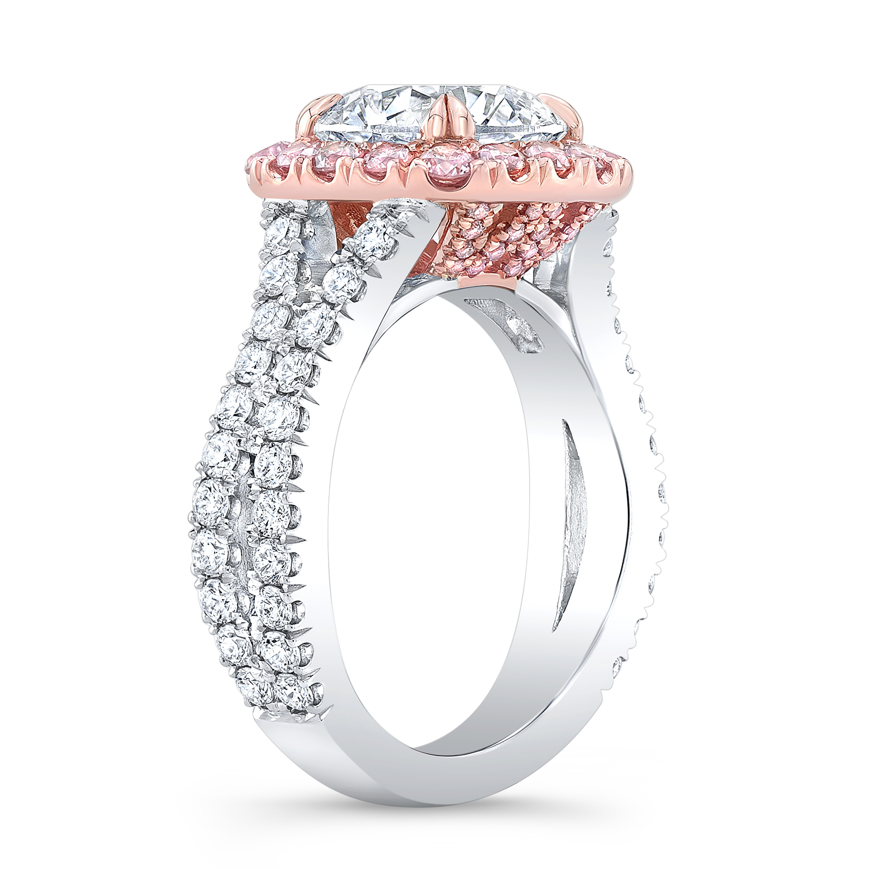 Pink Halo Curved Split Shank Engagement Ring