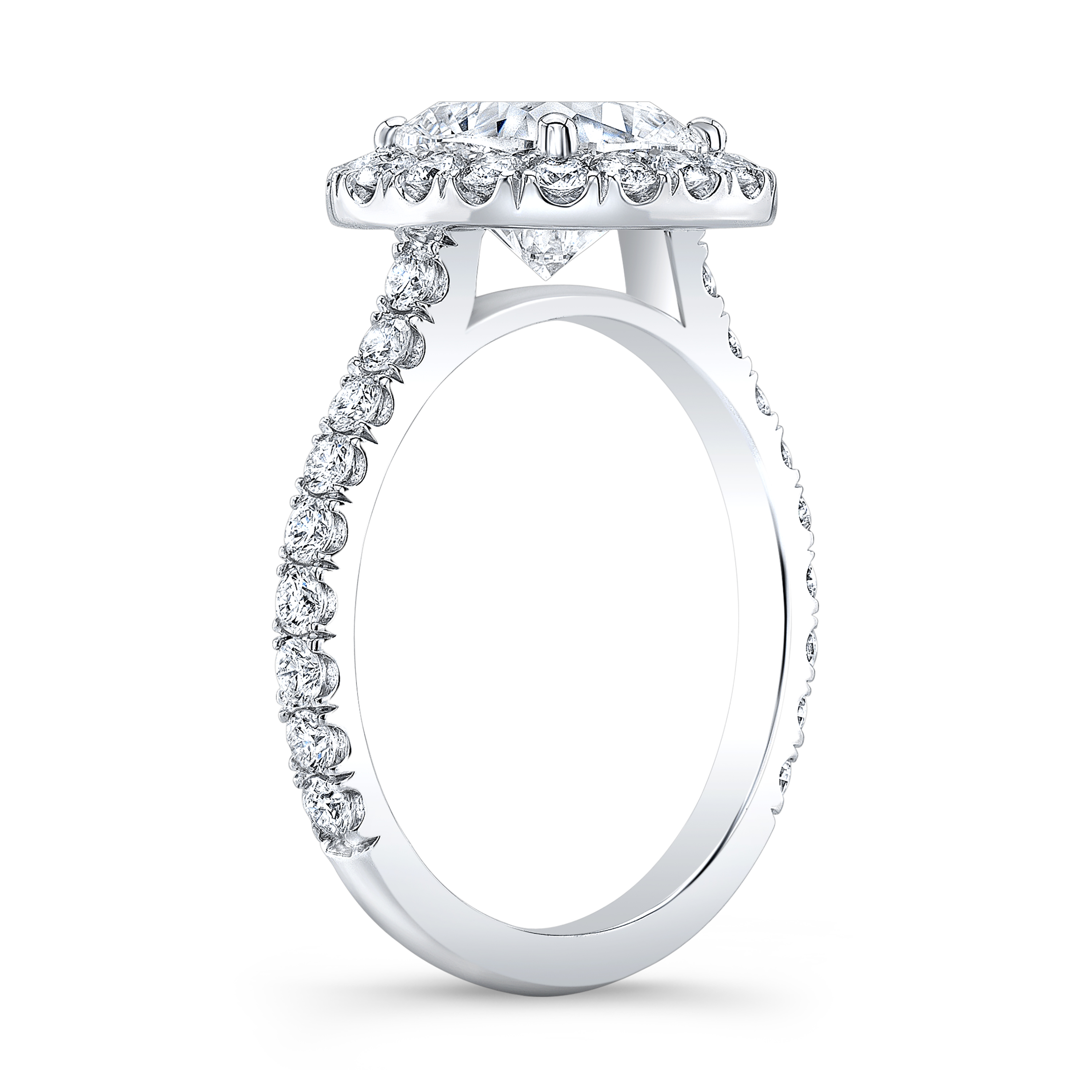 Cathedral Halo U shaped Setting 2 carat center diamond in White gold 