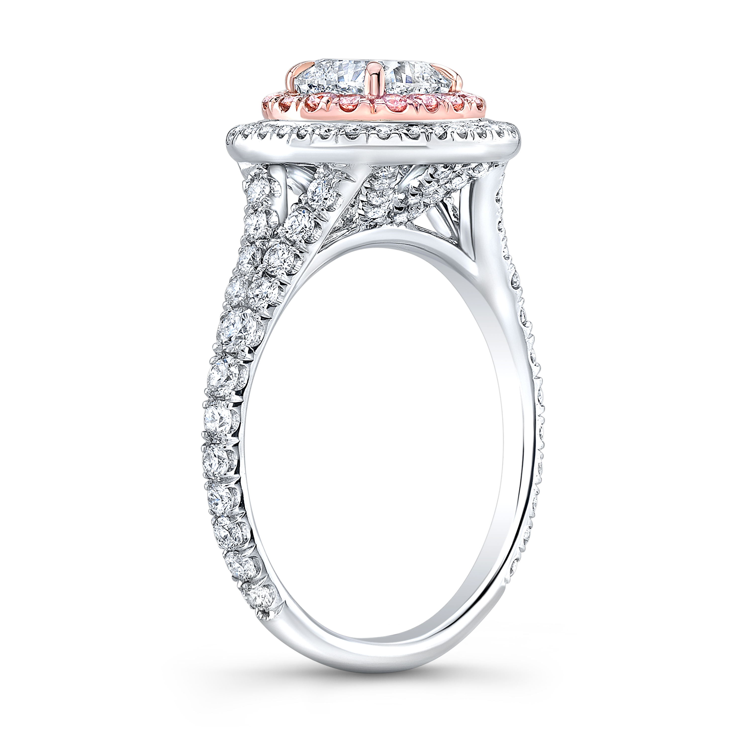 Double Halo Split Shank w/ Intense Pink Diamonds Engagement Ring Le Rêve Pink Halo