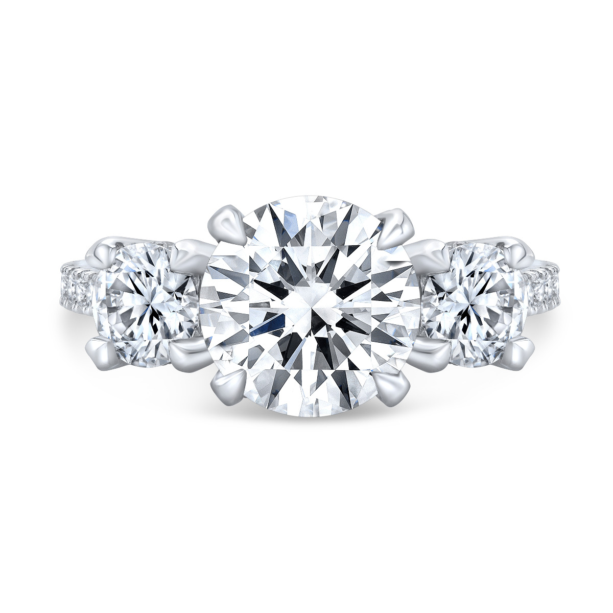 Round Cut Natural Diamond Three Stone Cushion Side