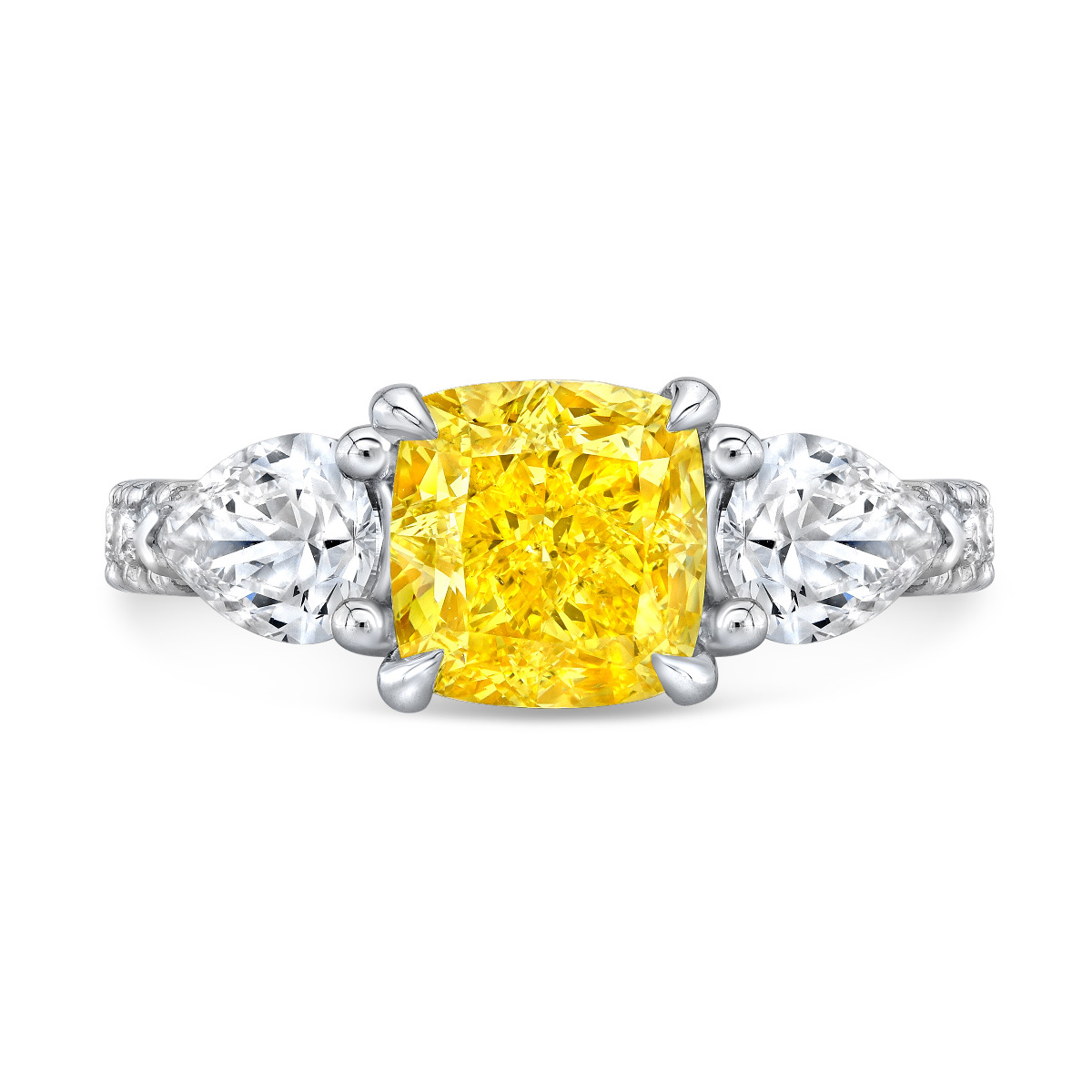 This Exquisite 3 Stone Pave ring is also available in Solid White, Rose Gold, Yellow Gold (14K & 18K) and Platinum.
