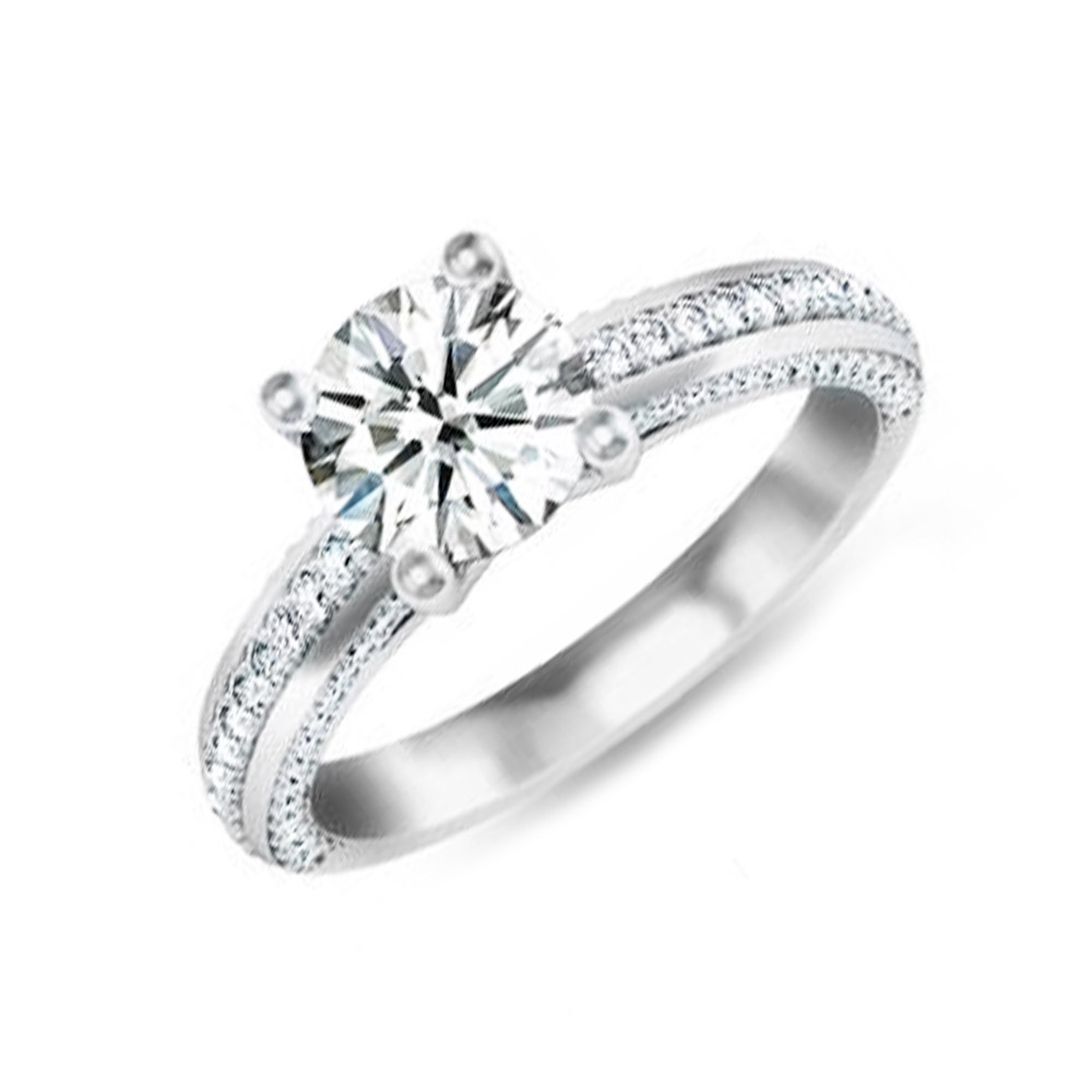 3 Side Pave Natural Diamonds Engagement Ring