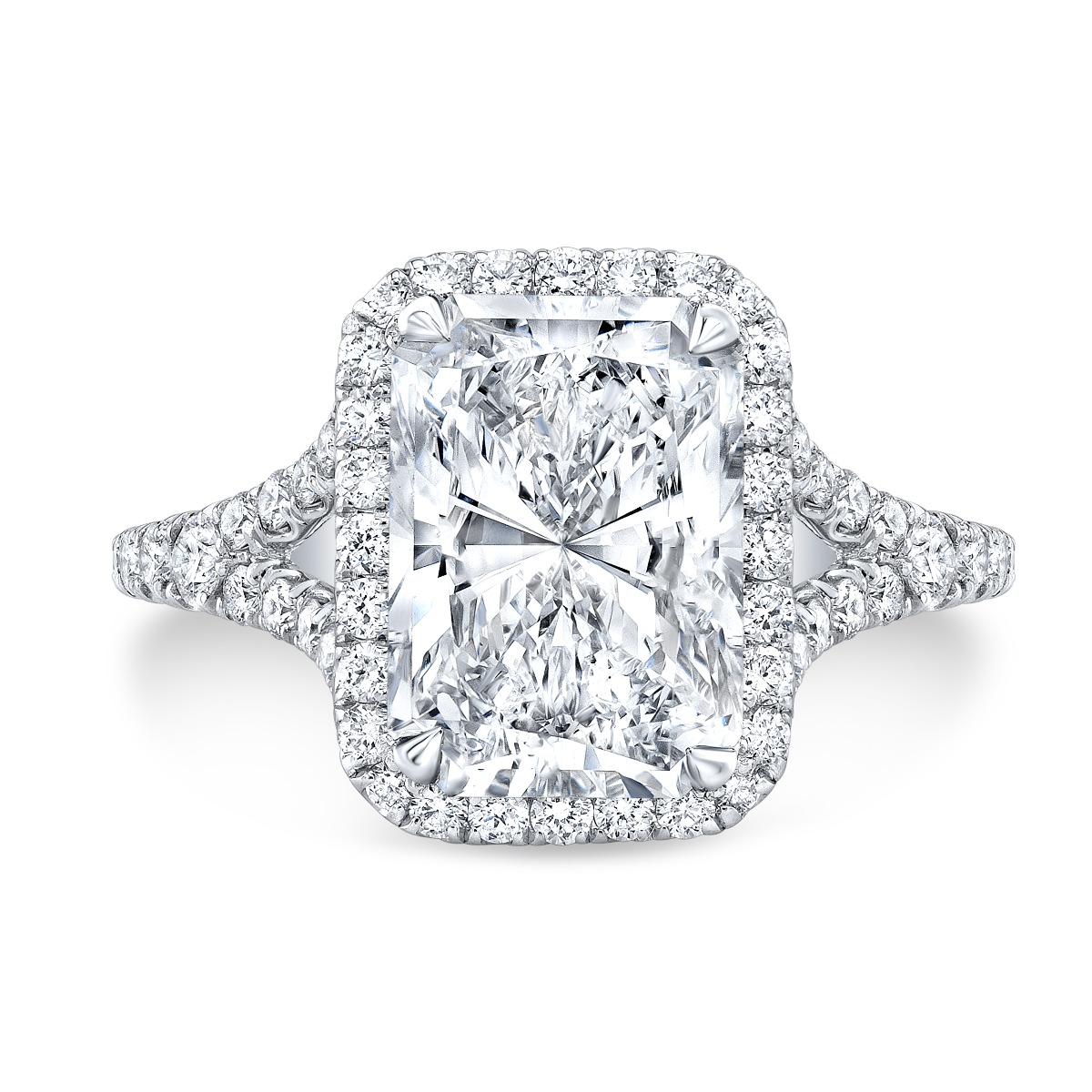 Radiant Halo Pave Split Shank Diamond Engagement Ring