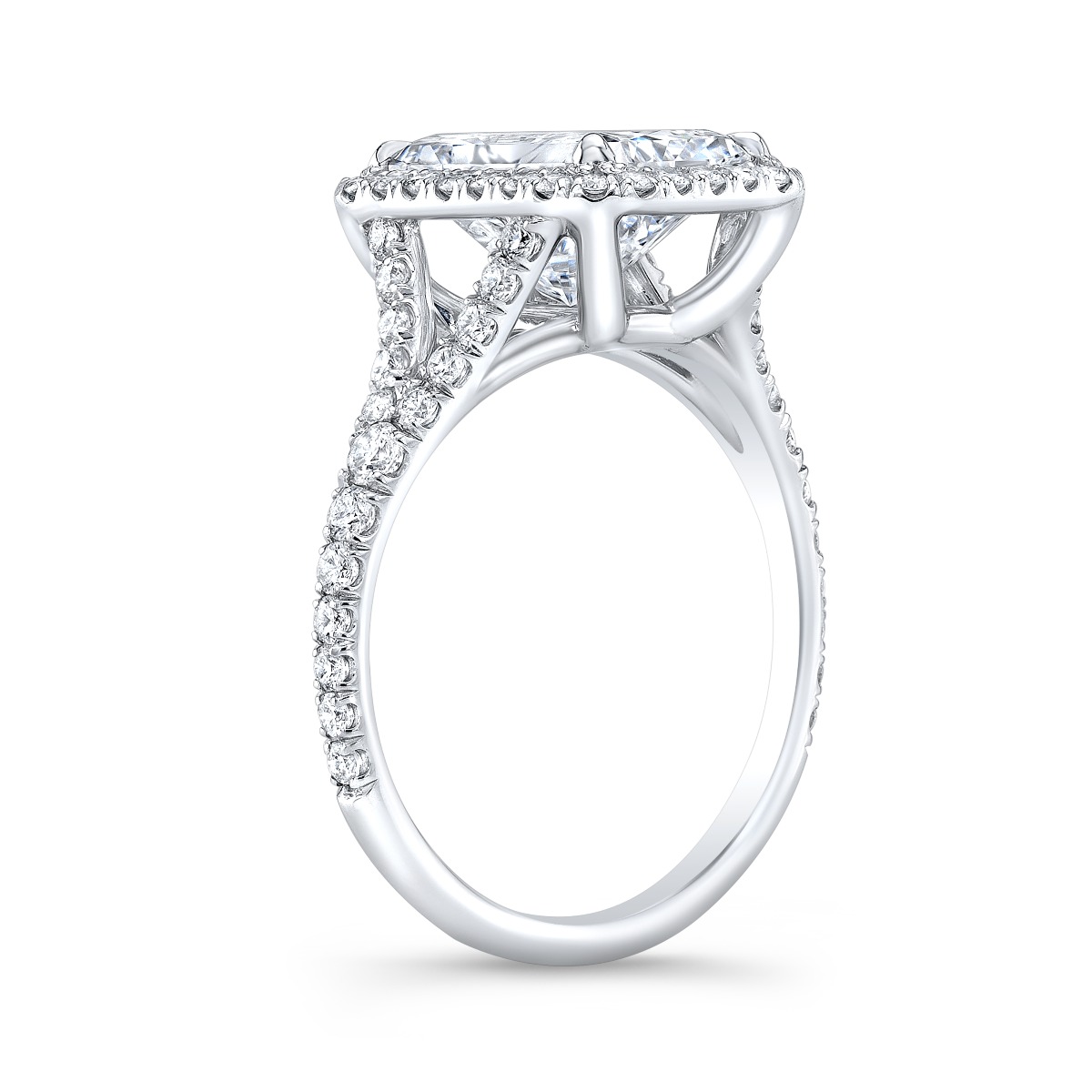 Radiant Halo Pave Split Shank Diamond Engagement Ring