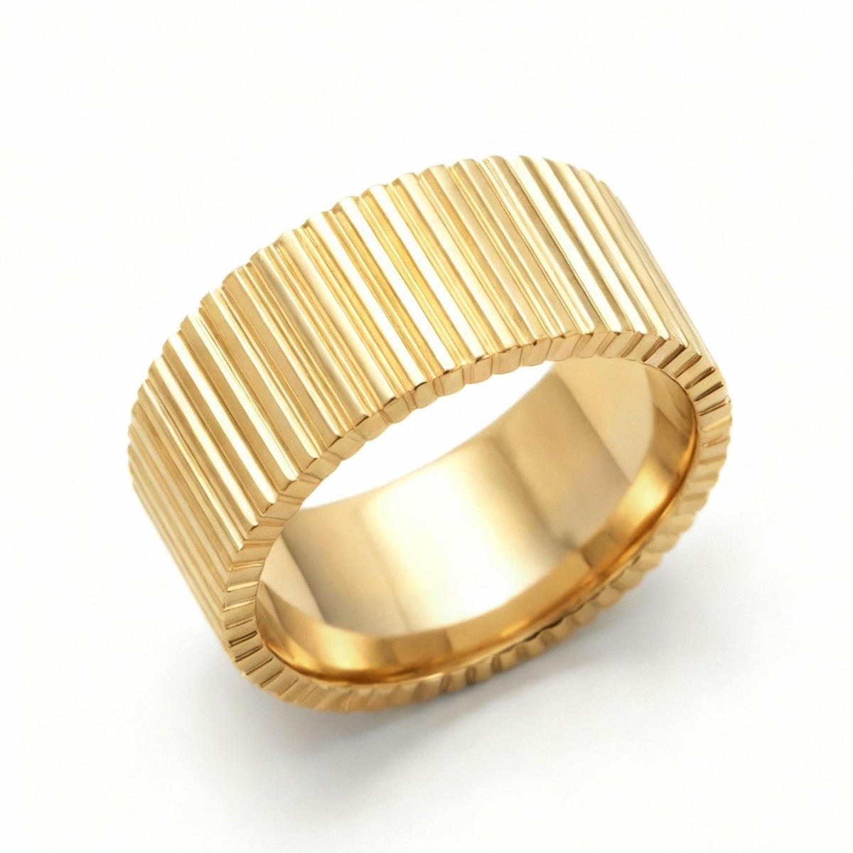Ridged Yellow Gold Mens Ring 8mm Fluted Ribbed Design