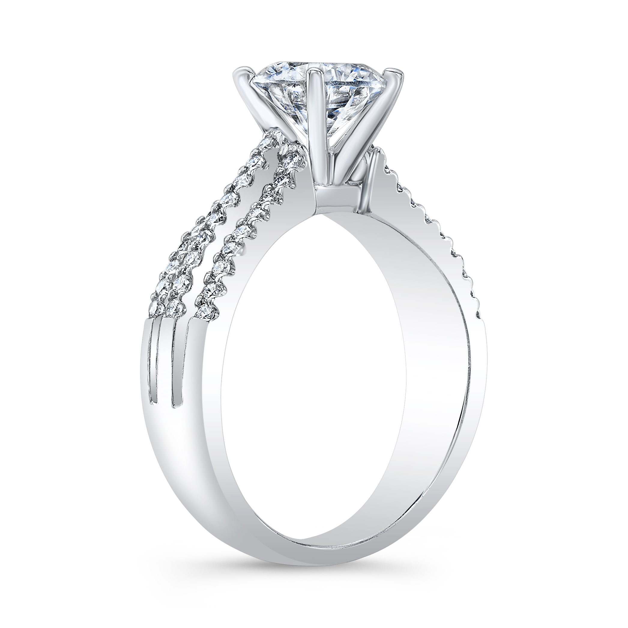 3 Row Pave Split Shank Diamond Engagement Ring
