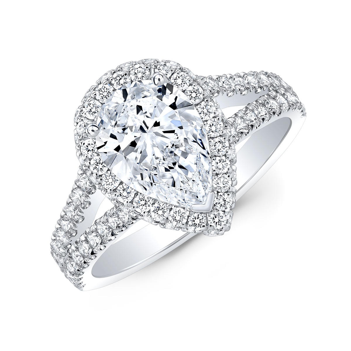 Natural Split Shank Halo Pave Diamond Engagement Ring