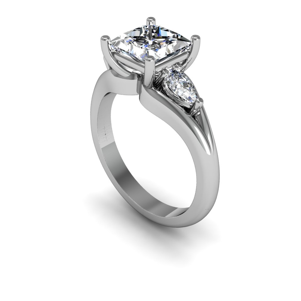 3-Stone w/ Pear Sides Natural Diamond Engagement Ring