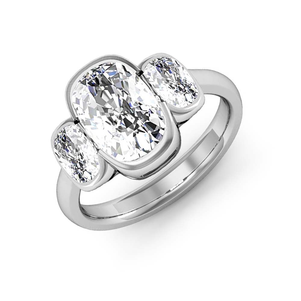 3 Stone Cushion Cut Bezel Set Diamond Engagement Ring