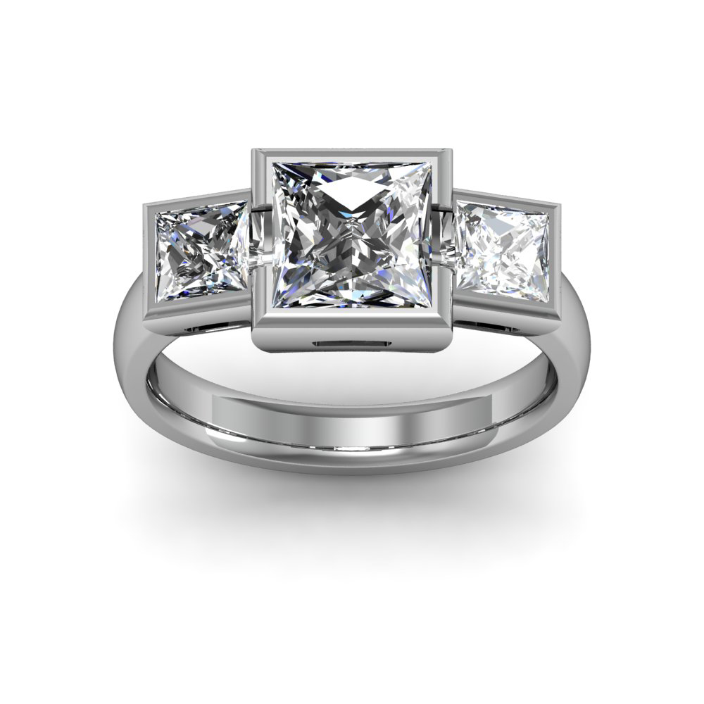 Tantalizing Three Stone Halo Cheap Three Stone Engagement Ring 1 Carat Princess  Cut Diamond on Gold - JeenJewels