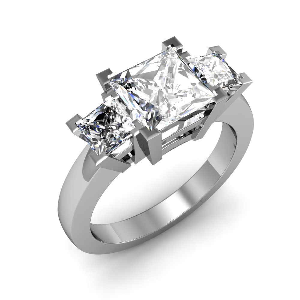 3 Stone Princess Cut Diamond Ring, 1.7ct G VS1 Solid Platinum