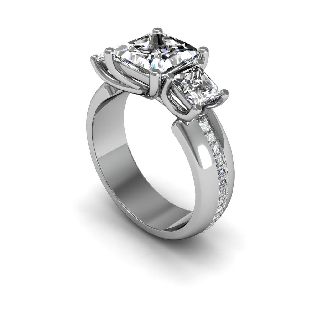 3-stone Trellis Prongs w/ Princess Sidestones Diamond Ring