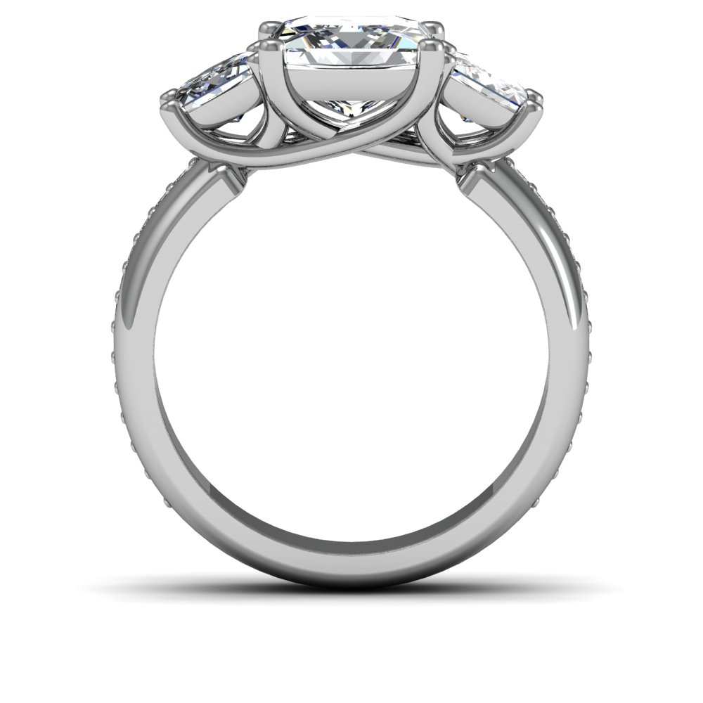 3-stone Trellis Prongs w/ Round Sidestones Diamond Ring