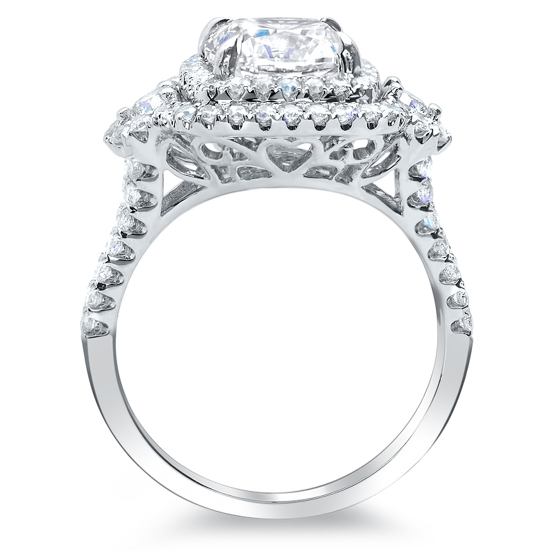 Natural Cushion Double Halo Diamond Engagement Ring