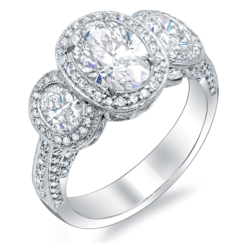 Round cut 3-Stone Set Natural Diamond Engagement Ring