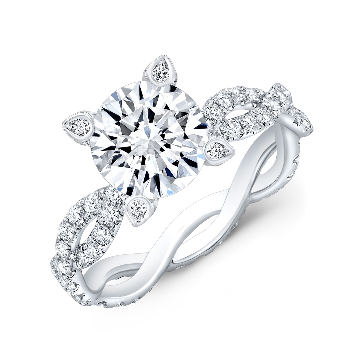 Round cut Twisted Eternity Pave Diamond Engagement Ring