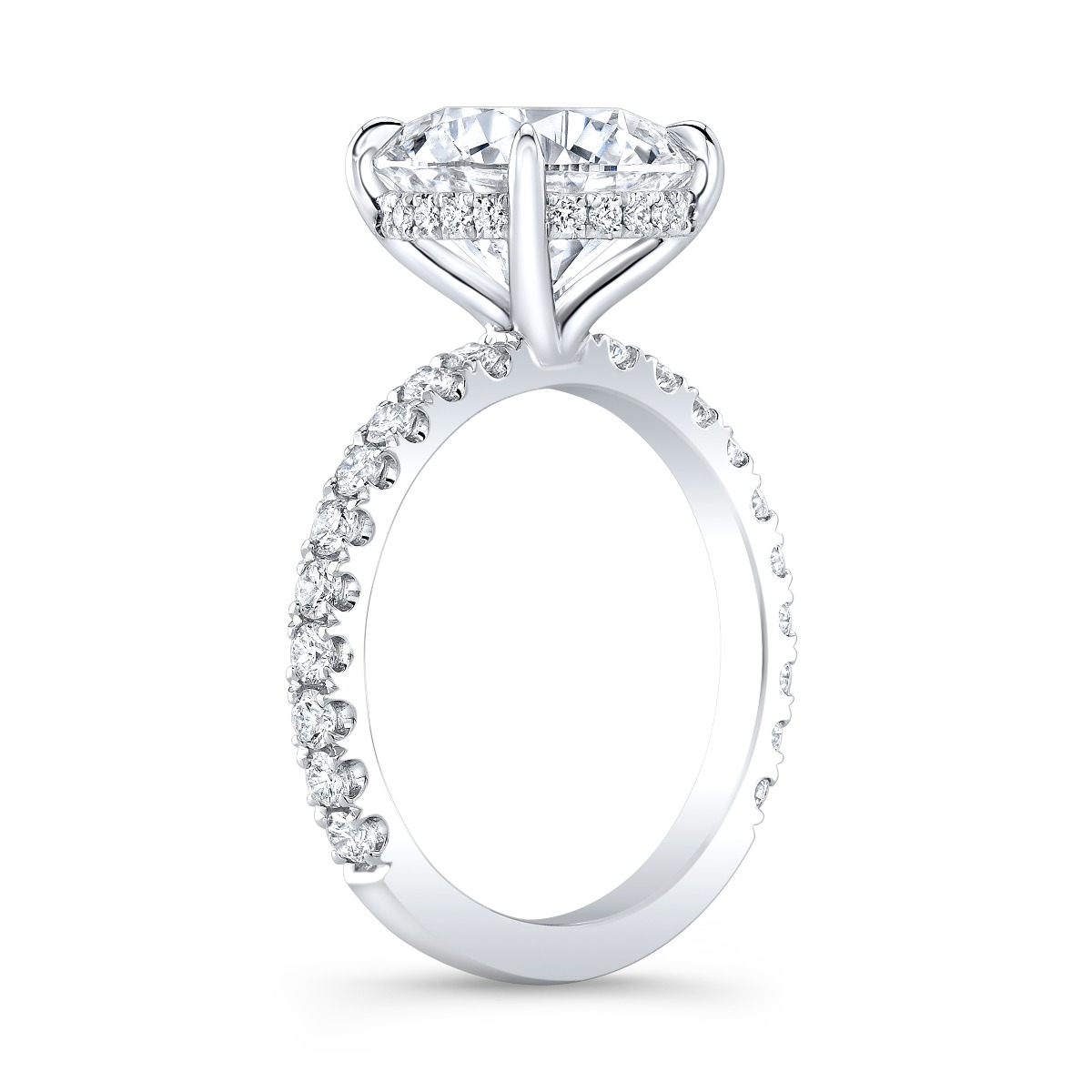 4 Prong Under Halo Pave Diamond Engagement Ring 