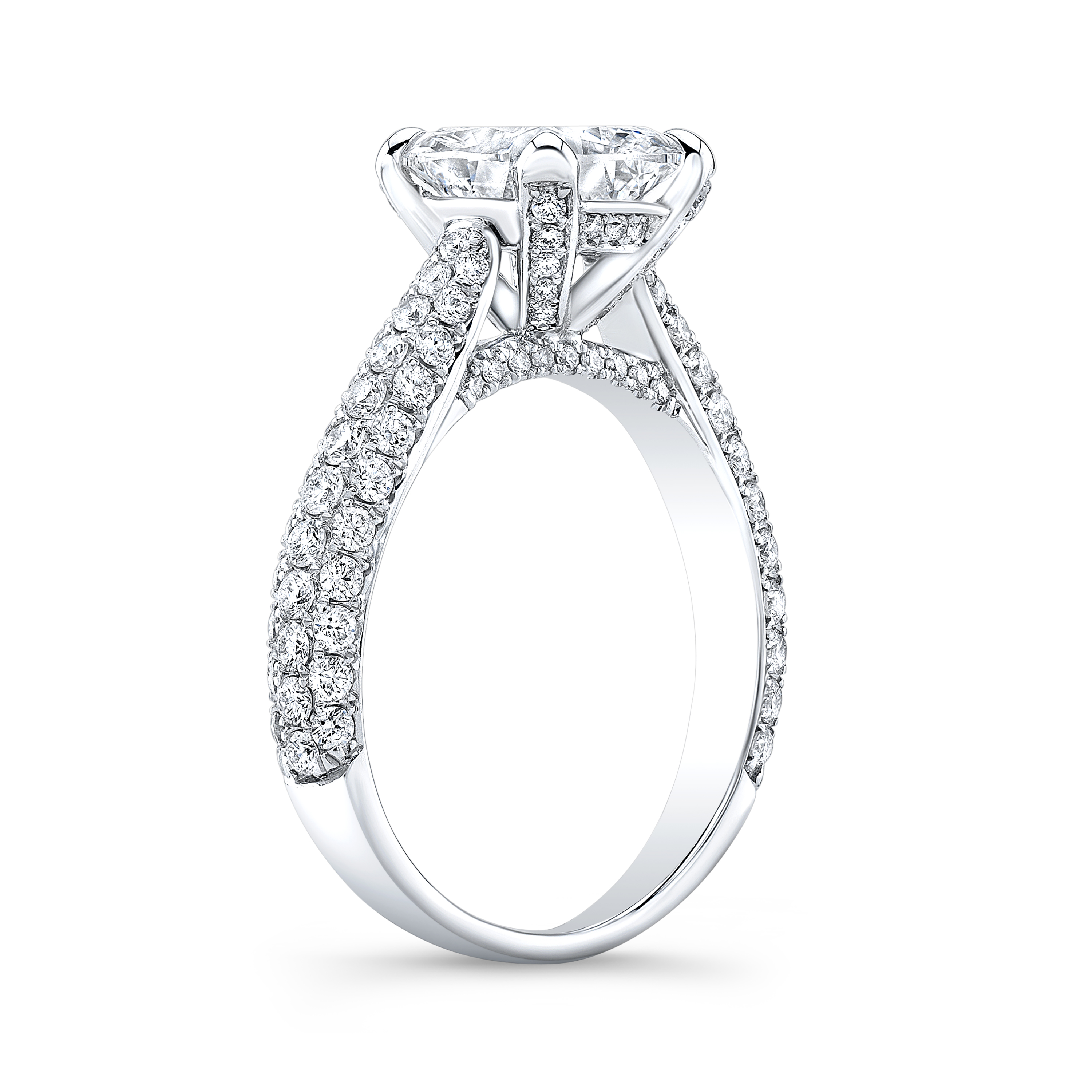 3 Row Micro Pave Natural Diamond Engagement Ring