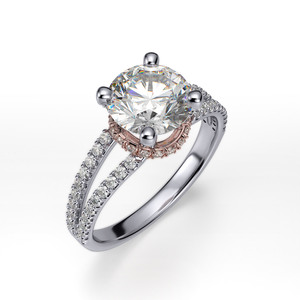Under Halo Pave Split Shank Diamond Engagement Ring